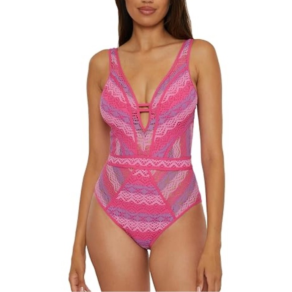 BECCA Other - Becca pink crochet one piece swimsuit